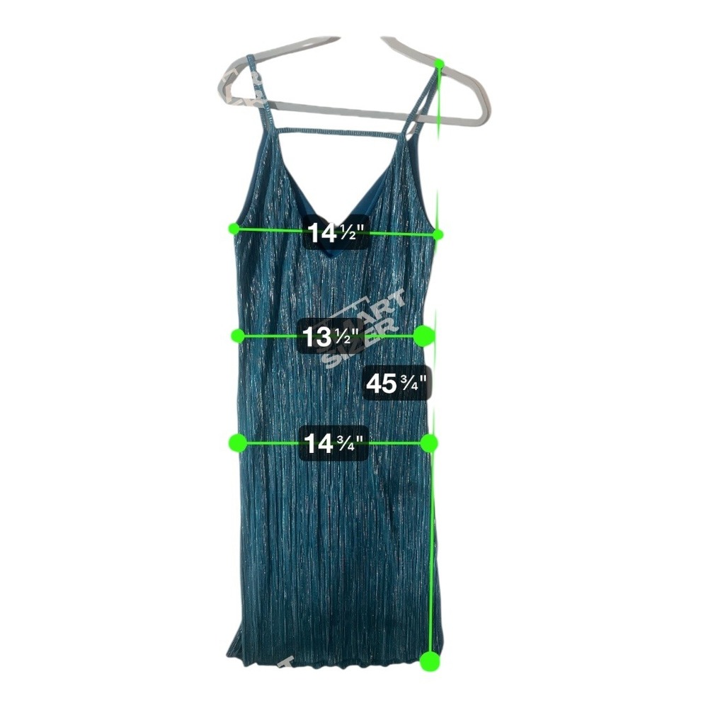 Boohoo Night Metallic Pleated Strappy Midi Dress Teal Blue Size 8 - Picture 8 of 16